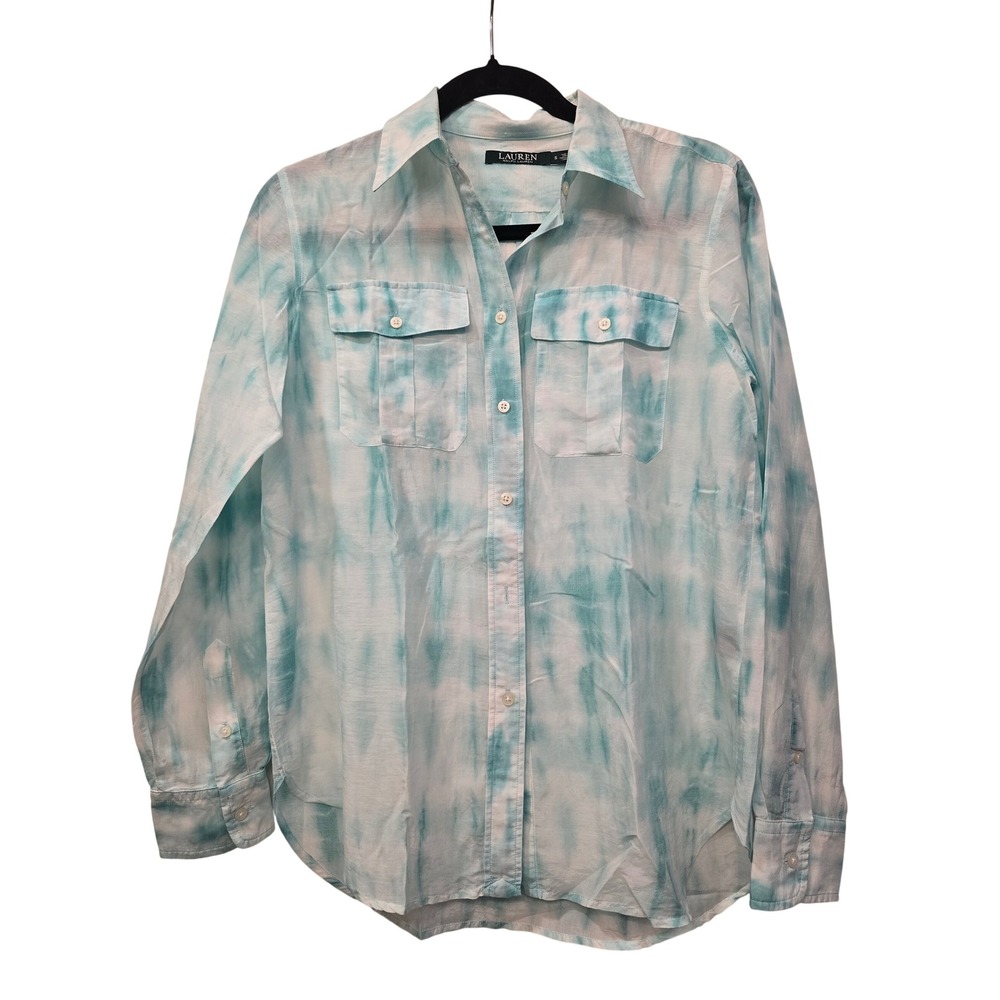 Lauren Ralph Lauren Cotton Silk Tie Dye Shirt S Coastal Quiet Luxury Preppy